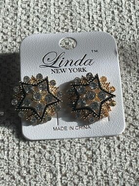 Gold and Clear Crystal Starburst Earrings